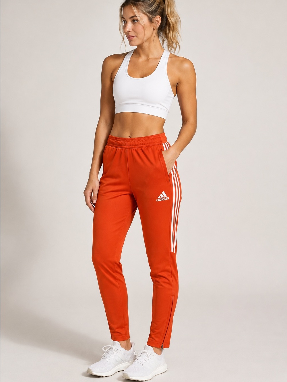 adidas Orange Track Joggers with White Three-Stripes